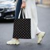 HAHAFU Black Canvas Tote Bag with White Dot Pattern view 2