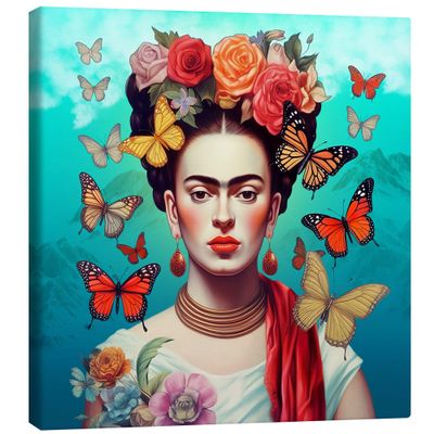 Posterlounge Frida Kahlo and Flying Butterflies Canvas Print