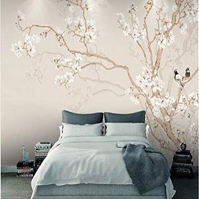Classic Orchid Floral and Bird Wallpaper, Sand, 300 x 210 cm