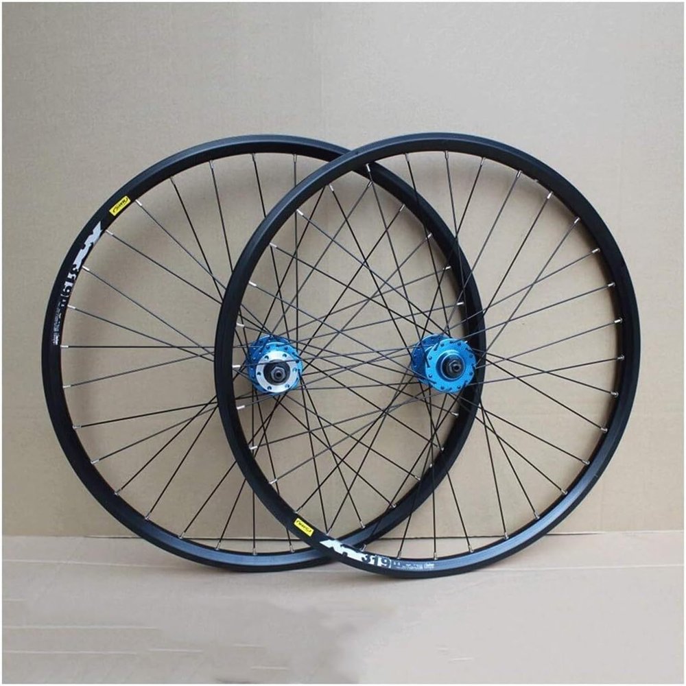 BUNIQ MTB Wheelset, Bicycle Rims for V-Brakes, Bolt-On Solid-Axle Hubs, Black, 1 Set