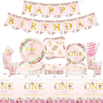 Floral 1st Birthday Party Decoration Set for 20 Guests