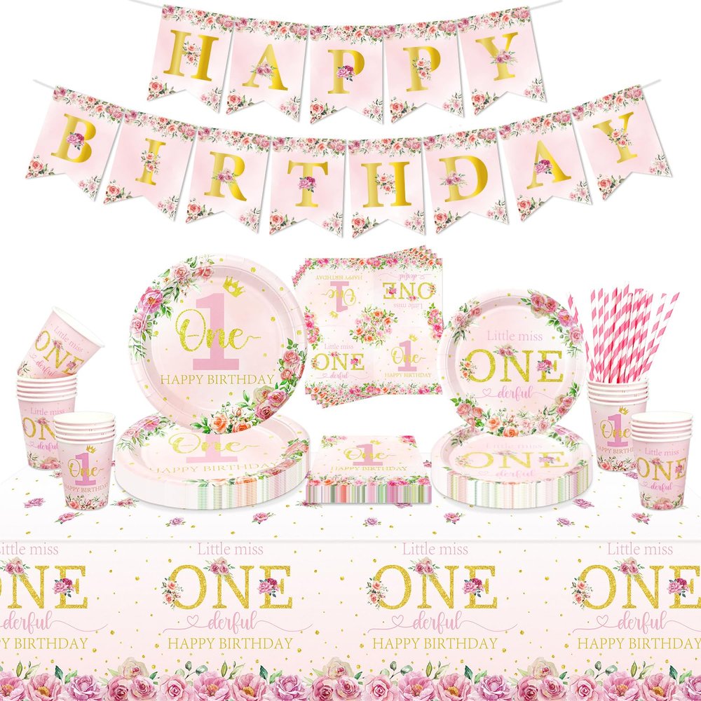 Floral 1st Birthday Party Decoration Set for 20 Guests