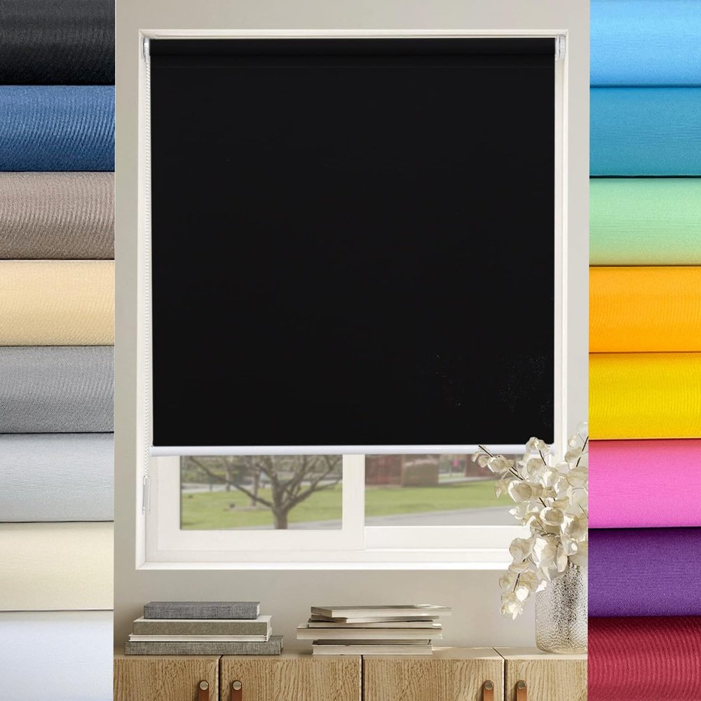 Blackout Roller Shade, No-Drill Clamp-Fit, 55 x 190 cm, Black