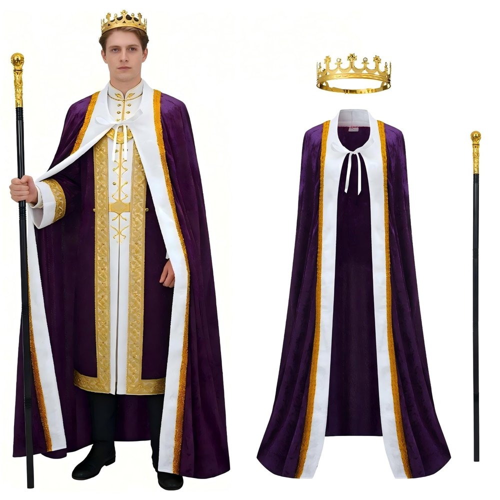 Rainbow King Costume for Men and Women, Metal Crown and Cape Robe