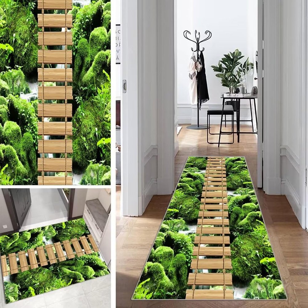 Mogetal Long Runner Rug, 80 x 180 cm, Colorful 3D Wood Grain, Non-Slip and Washable