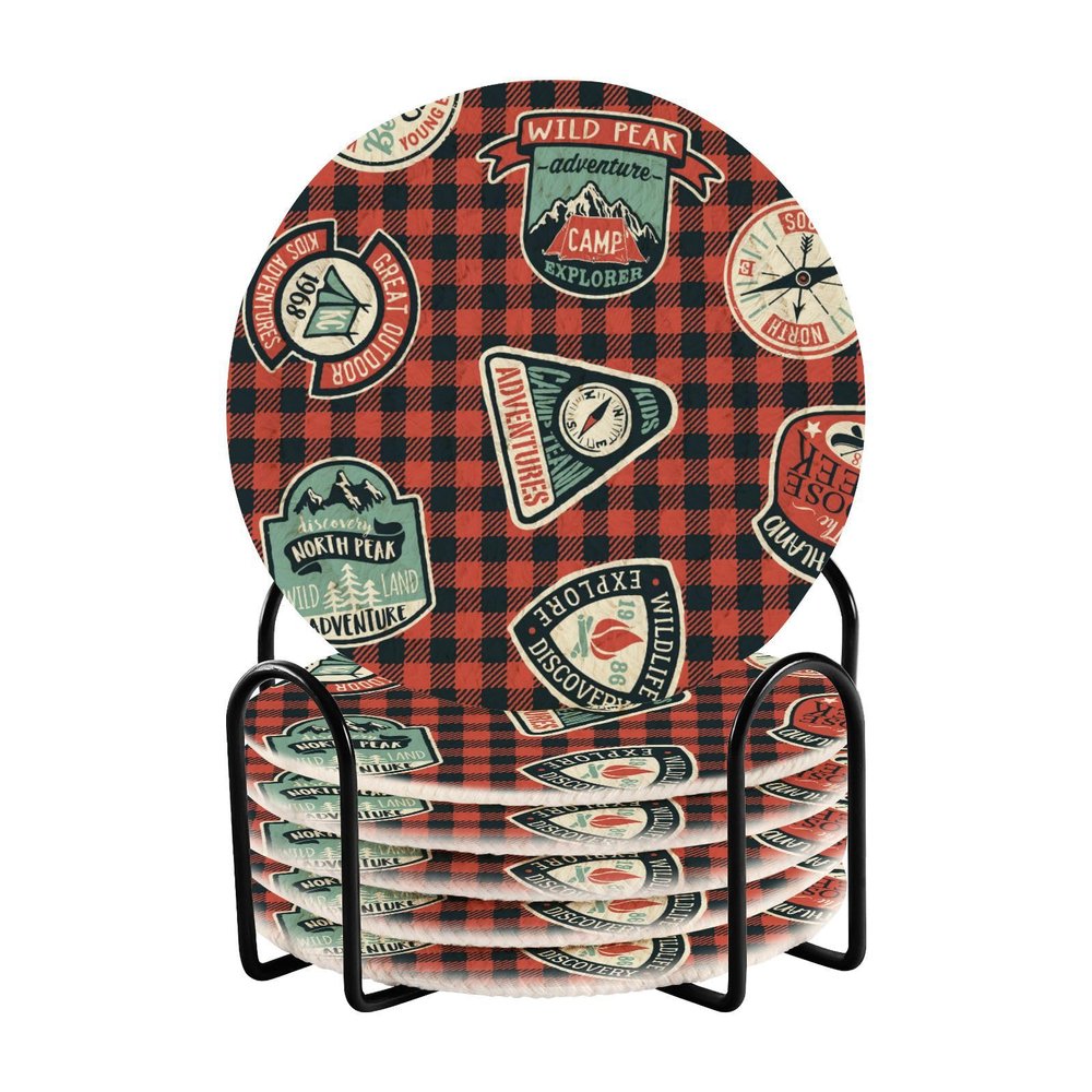 Red Buffalo Plaid Tartan Coasters, Set of 6