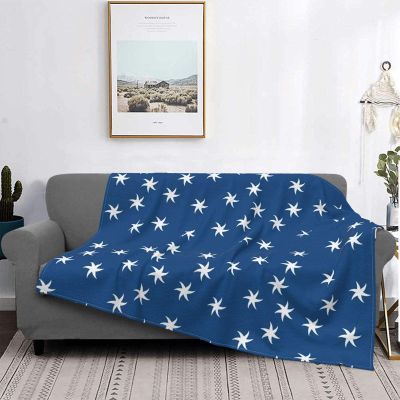 Starfish Blanket, Navy Blue, Soft Flannel Fleece Throw, 150 x 200 cm
