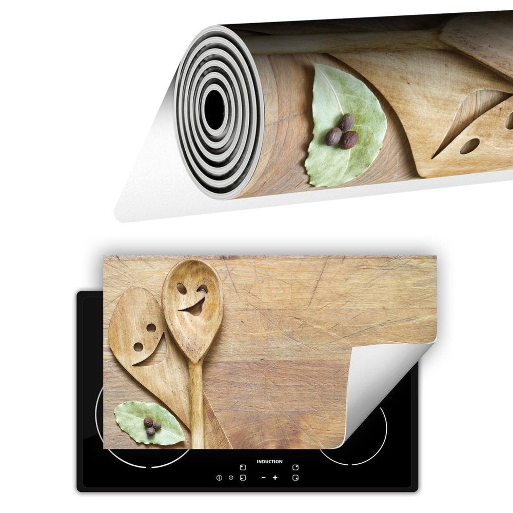 TMK ArtDeko Ceramic Cooktop Cover, Roll-Up Induction Mat, 1-Piece, 90 x 52 cm, Wooden Spoon