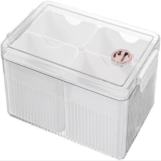 Refrigerator Organizer, 4 Compartments, Reusable Food Storage Box with Lid