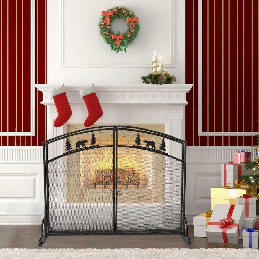 99 cm Iron Fireplace Safety Guard, Flat Single Panel, Double-Door Design