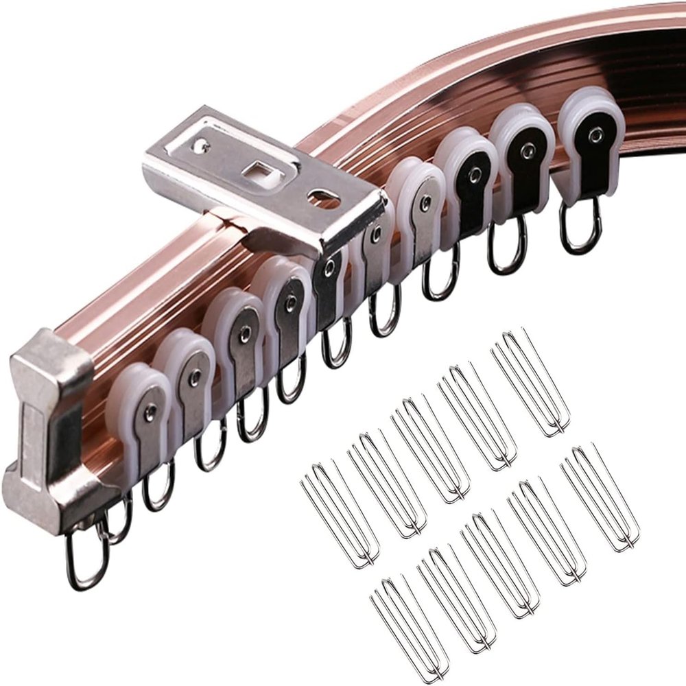 Room Divider Curtain Track Set with 10 Hooks, Curved Aluminum Track for Ceiling or Wall Mounting