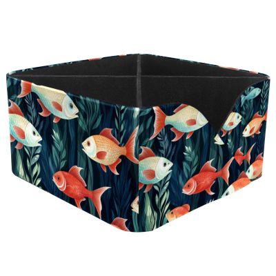 Art Colorful Fish Large-Capacity PU Leather Desk Organizer