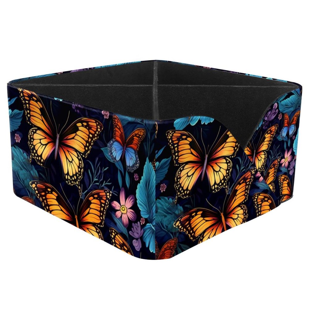Boho Flower Butterfly Premium Desk Organizer, Black PU Leather Desktop Storage Box