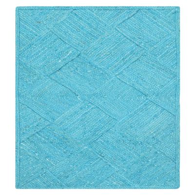 CASAVANI Modern Square Kilim Rug, 2.13 m, Handwoven, Turquoise Blue, Sisal and Jute, 0.48 cm Thick, Geometric Flatweave, Indoor/Outdoor