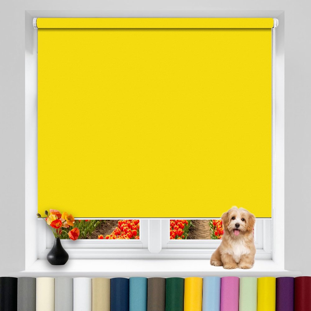 Modern Day-Night Roller Shade 75 x 60 cm, Yellow, No-Drill Clamp Mount