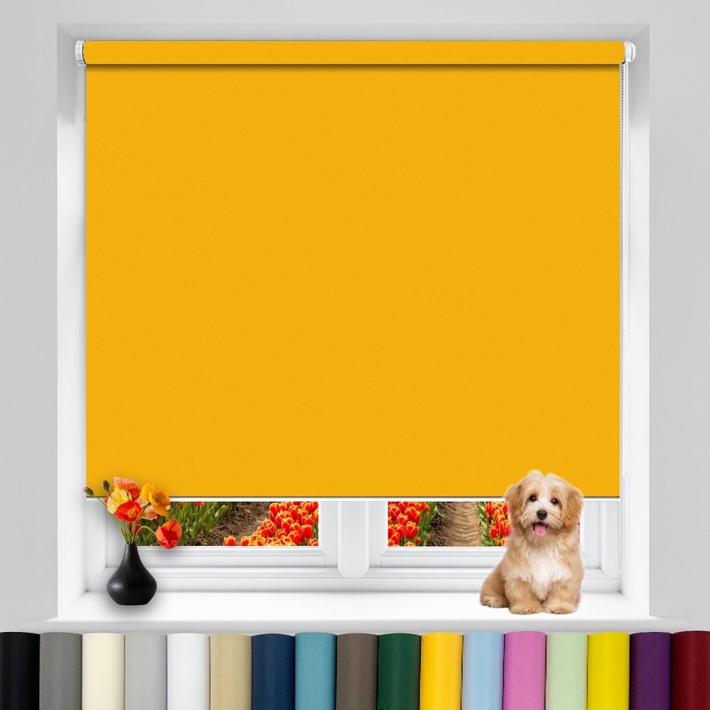 Blackout Thermal Roller Blind 95 x 230 cm, No-Drill Clamp-Fit, Duo Double Roller Blind, Orange
