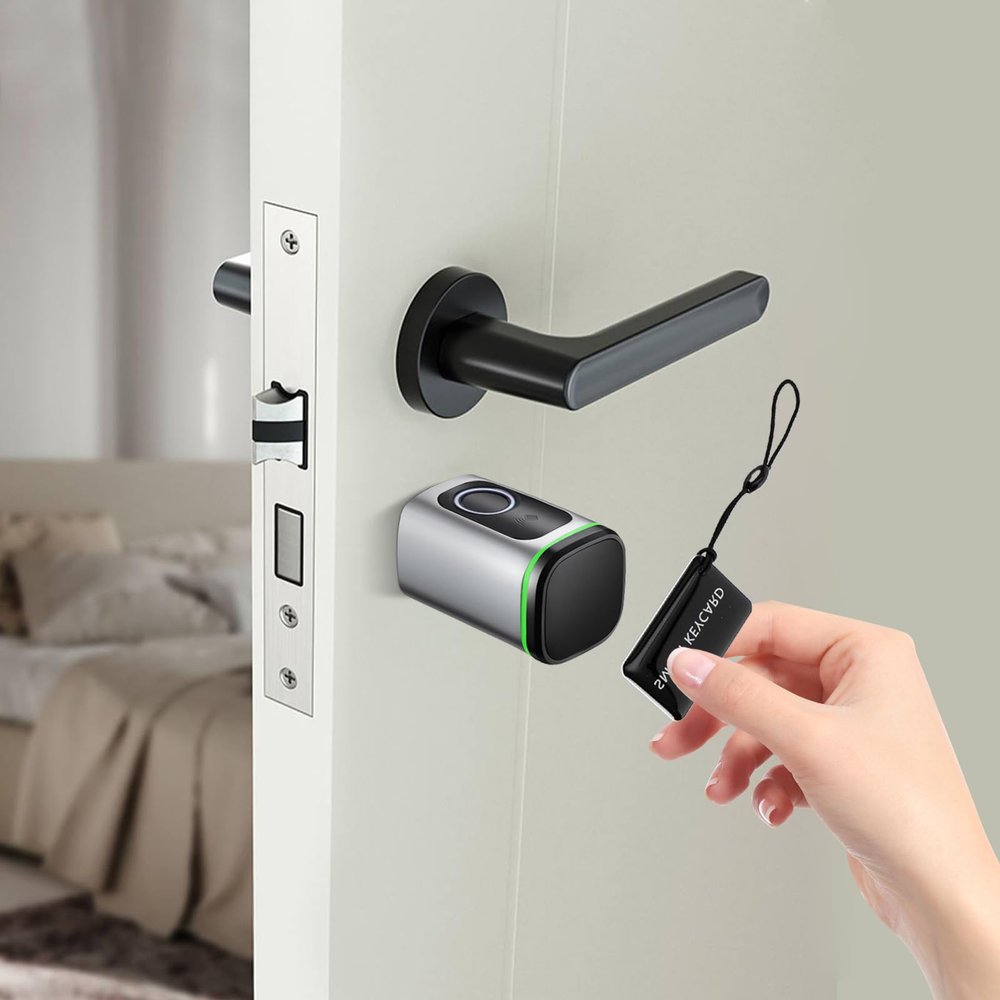 Fingerprint Door Lock with App, Key Card, and Manual Key for 1.38–1.77 in Doors