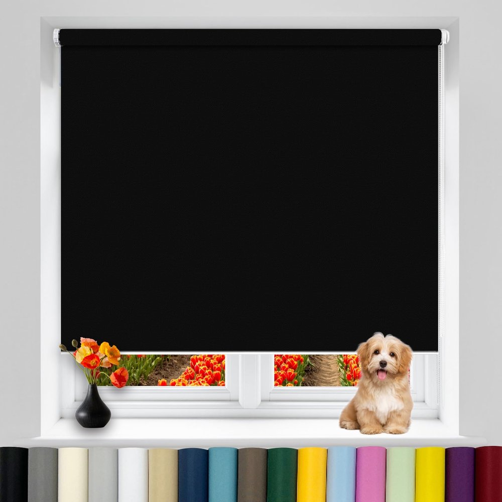 Modern Day-Night Roller Blind 70 x 70 cm, Side-Pull Easyfix Blackout Blind, Black