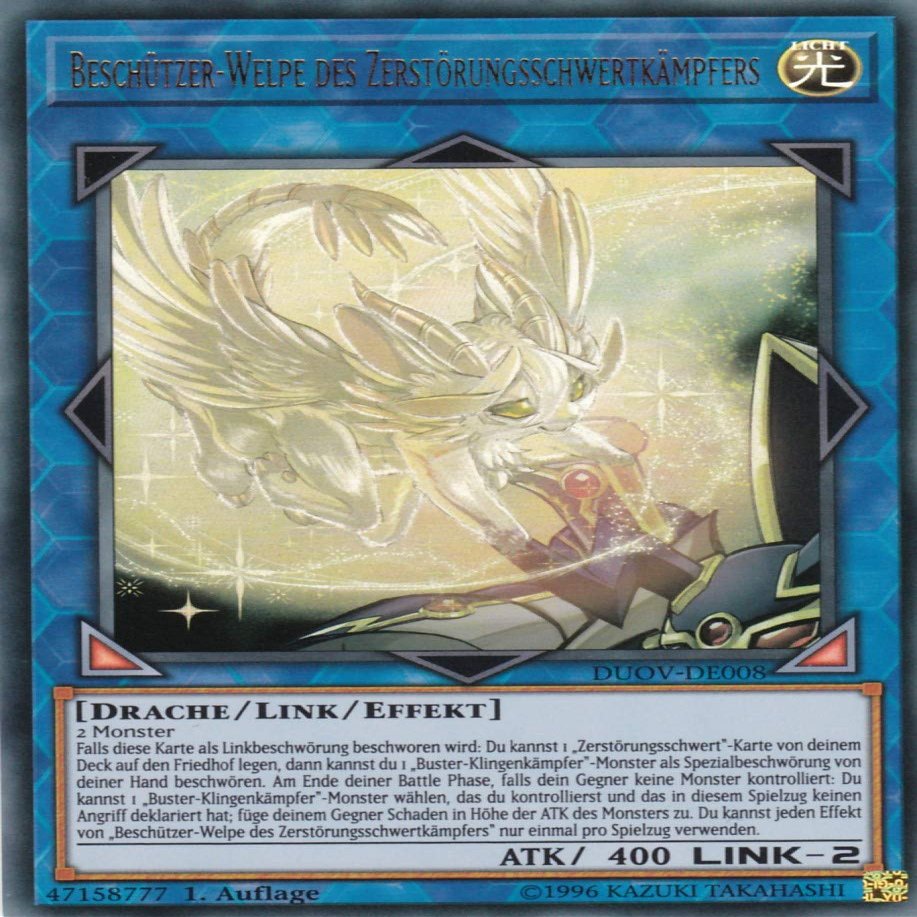 DUOV-DE008 - Protector Whelp of the Destruction Swordsman - Ultra Rare - 1st Edition - German - Duel Overlord - with LMS Trading Fieldcenter Card - Yu-Gi-Oh!