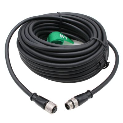 HangTon Power I/O Extension Cable for Cognex, Keyence, and Microscan Readers, M12 A-Code 12-Pin, Plug to Socket, 25 m