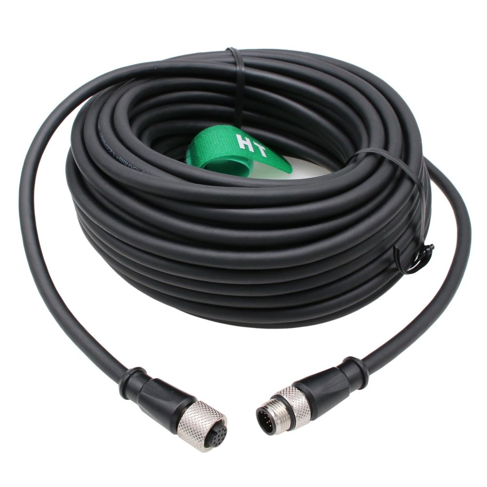 HangTon Power I/O Extension Cable for Cognex, Keyence, and Microscan Readers, M12 A-Code 12-Pin, Plug to Socket, 25 m