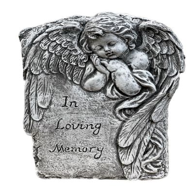 stoneandstyle Angel Memorial Stone “In Loving Memory,” Frost-Resistant Cast Stone