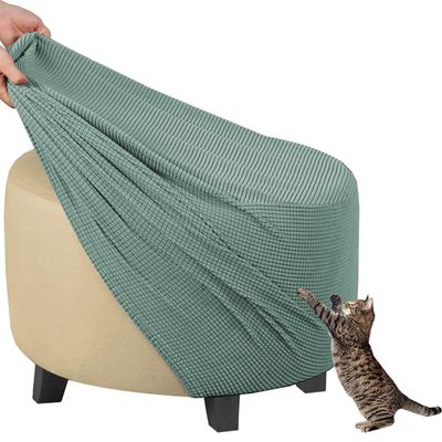 Round/Square Ottoman Cover – Stretch Velvet Jacquard Slipcover, Washable (Color #6, Size 45)