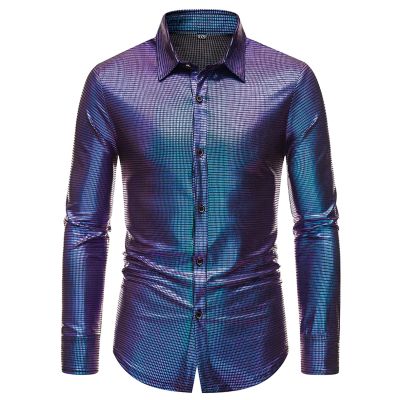 DeaAmyGline Men's 70s Disco Sequin Shirt