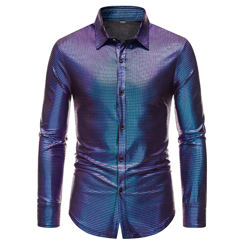 DeaAmyGline Men's 70s Disco Sequin Shirt