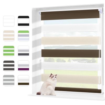 Wudomi Dual Roller Blind, No-Drill Clamp-Fix, White-Beige-Brown, 80 x 150 cm (W x H)