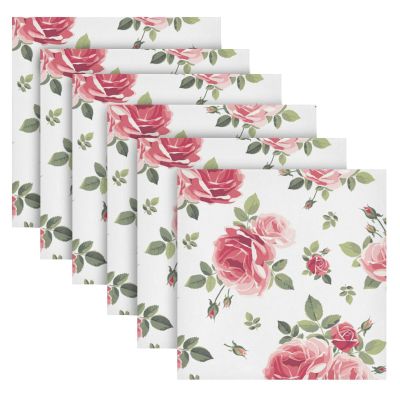 Pink Rose Floral Cloth Napkins, Set of 6