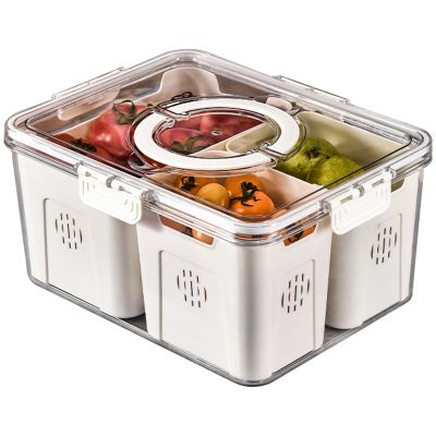RTHIEAI Refrigerator Organizer with Lid, 3 Compartments, Transparent, Stackable