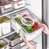 RTHIEAI Refrigerator Organizer with Lid, 3 Compartments, Transparent, Stackable view 4