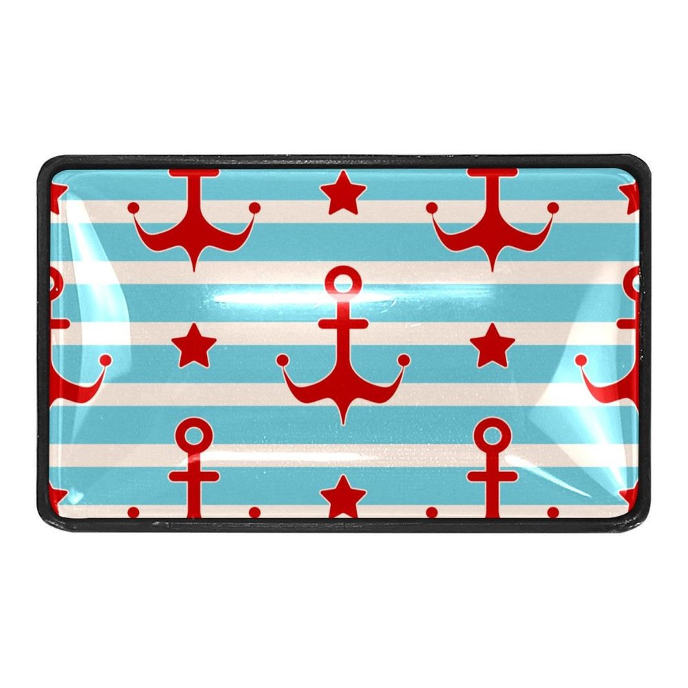 Drawer Knobs with Nautical Red Anchors, Stars, Sailors and Stripes, 4-Piece Set