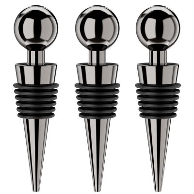 BETTFOR Wine Bottle Stoppers, 3-Pack, Vacuum-Sealing Reusable Silicone Wine Corks, Leakproof, Keeps Wine Fresh, Black