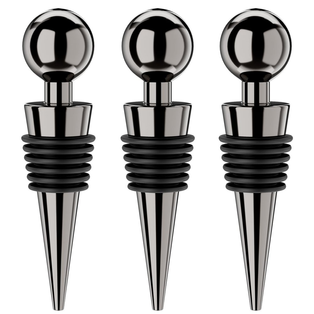 BETTFOR Wine Bottle Stoppers, 3-Pack, Vacuum-Sealing Reusable Silicone Wine Corks, Leakproof, Keeps Wine Fresh, Black