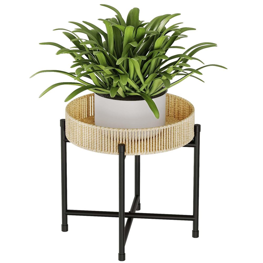 Bamworld Round Rattan Plant Stand, Handwoven Rope Plant Shelf, Side Table or Coffee Table for Small Spaces, Elegant Flower Holder for Patio or Balcony