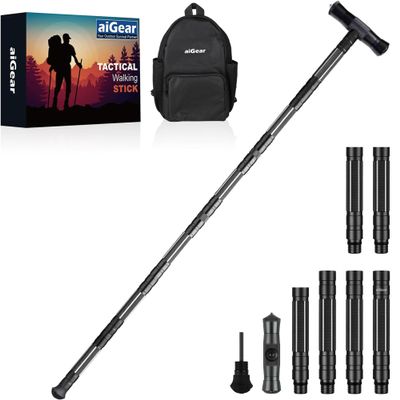 aiGear 6-Section Black Aluminum Hiking Pole with 3 Accessories