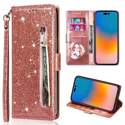 FERLAN Wallet Case for Samsung Galaxy A21s, Glitter Rose Gold