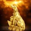 Large Dog with Gold Ingot Brass Feng Shui Statue, Size L view 3
