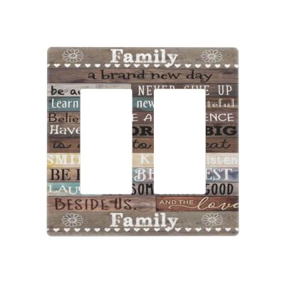 Country Farm Family Quote Wood 2-Gang Double GFCI Toggle Switch/Decorator Wall Plate, Decorative Outlet Cover, Screwless