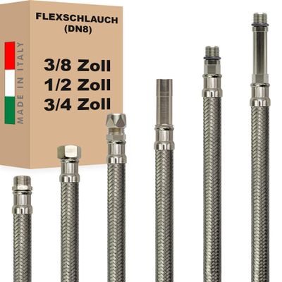 DN8 Stainless Steel Braided Hose, 1/2" M x 10 mm Compression Connector, 120 cm