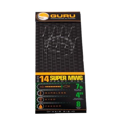 Guru SMWG Barbless Bayonet Hair Rigs, 10.2 cm, Size 14, 3.2 kg