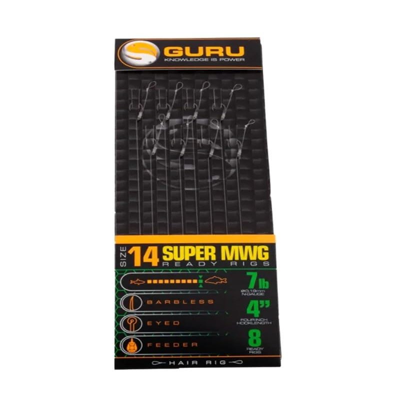 Guru SMWG Barbless Bayonet Hair Rigs, 10.2 cm, Size 14, 3.2 kg