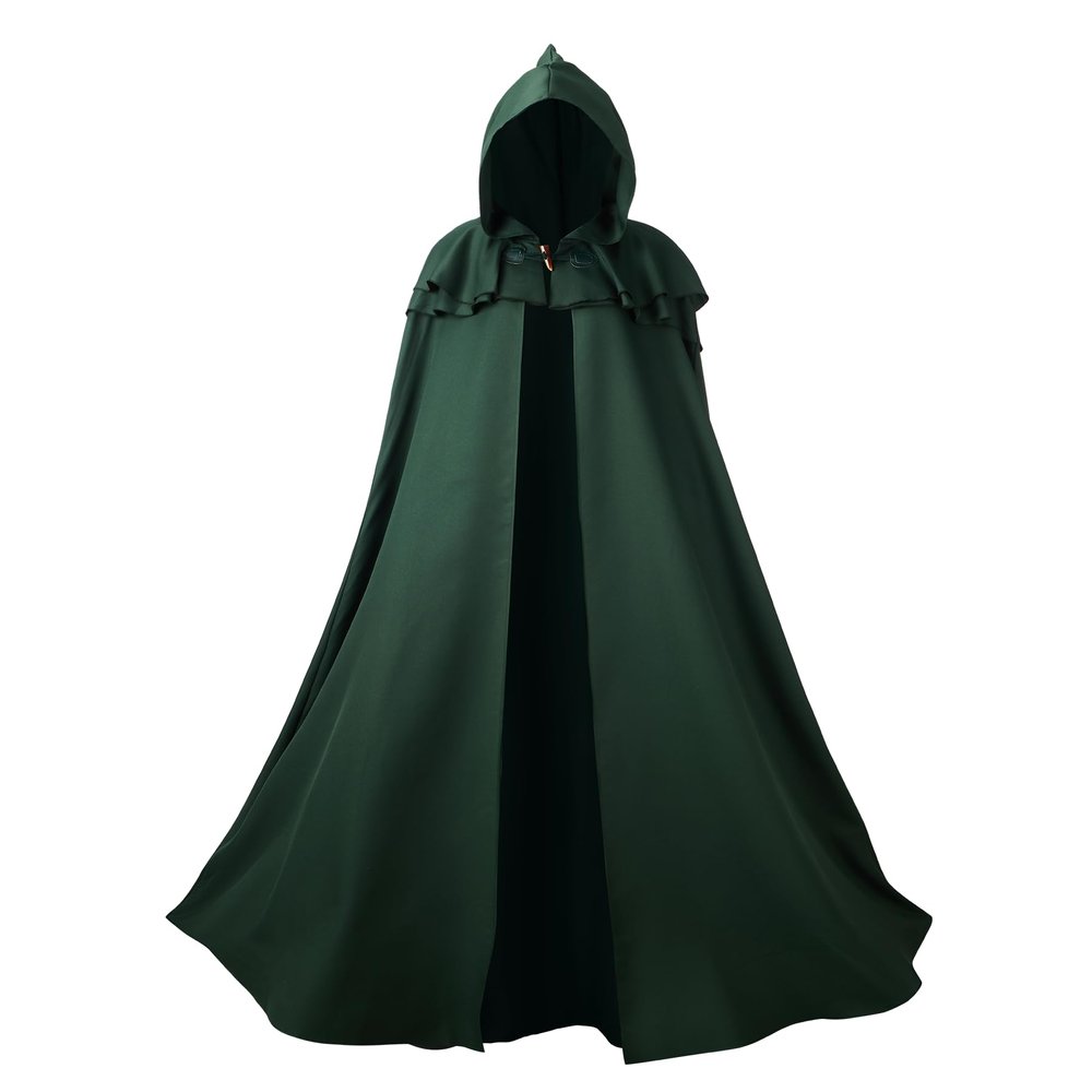 Regenboog Men's Medieval Hooded Cloak, Green, 59 in/150 cm