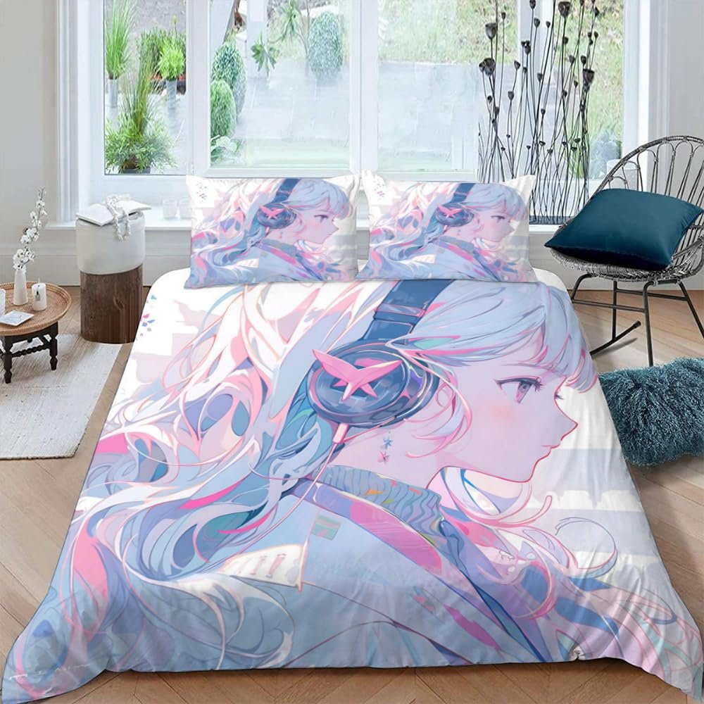 DILANI Anime Girl 3-Piece Bedding Set, 135 x 200 cm
