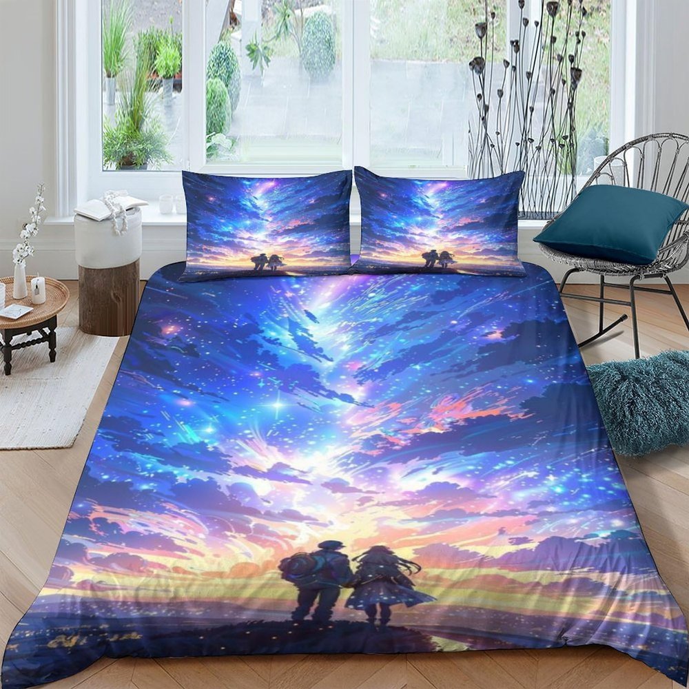 AAHARYA Starry Sky Anime Duvet Cover Set, Soft Breathable 3D Microfiber, King 220 x 240 cm