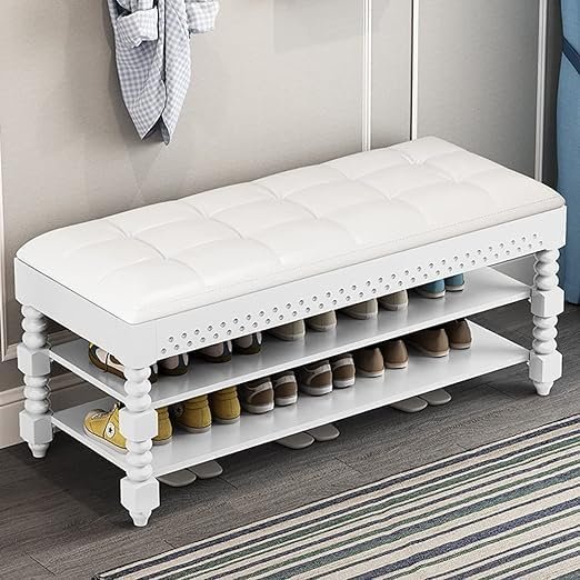 MNBVH 2-Tier Shoe Rack Bench with Leather Seat, Storage Bench for Entryway, Bedroom, or Living Room, 200 kg Capacity, Easy Assembly (80 × 30 cm, Color B)