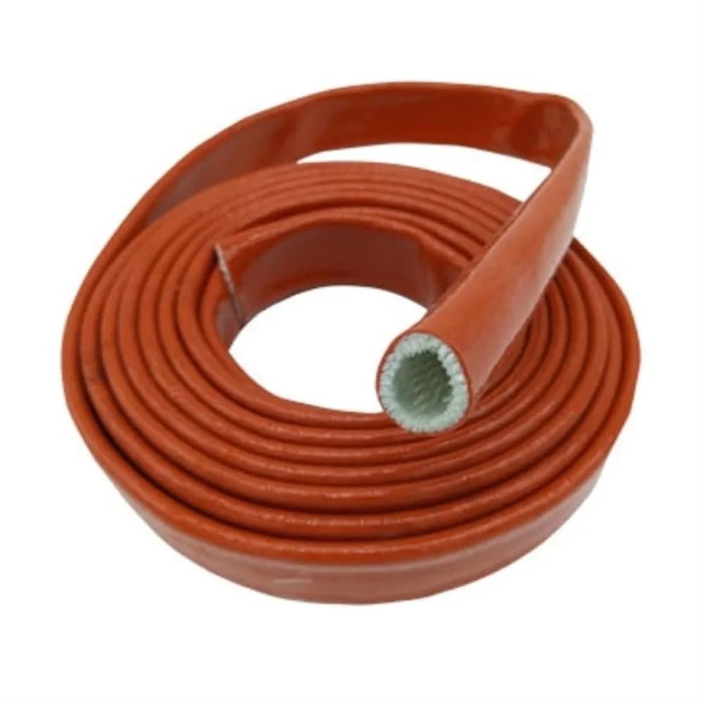 Yinxi 1-Piece High-Temperature-Resistant Fiberglass Tube, Silicone-Resin-Coated Fiberglass Braid, Fire-Resistant Sleeve, Flame-Retardant Enclosure Tube (Red, 15 mm)