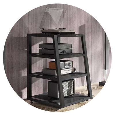 ZYJIX 2-Tier Audio Rack AV Shelf | MDF TV Stand with Sound-Dampening Feet | Media Storage Shelf, 2/3/4-Tier Options (60 × 52 × 82 cm, 4-Tier, Black)